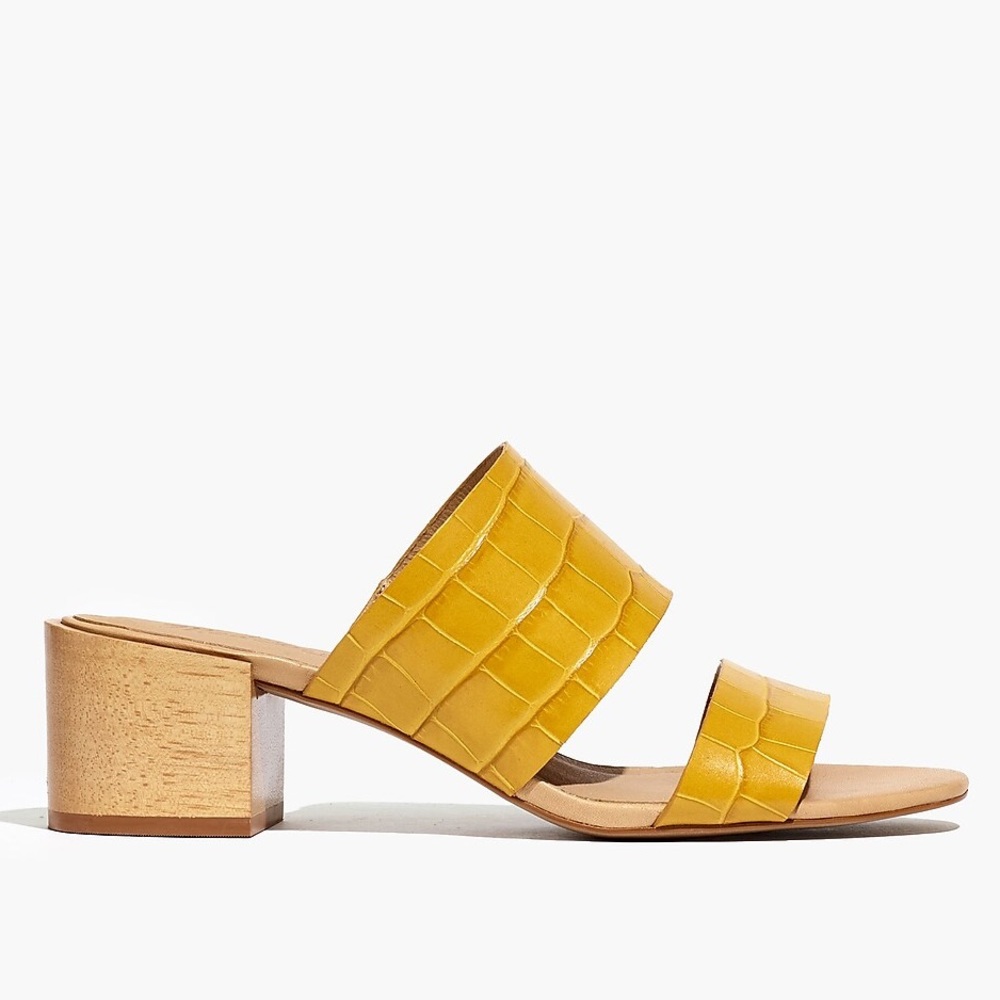 Madewell Yellow Croc-Embossed Double Strap Block Heel Sandals